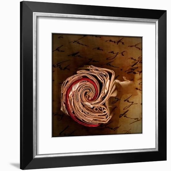 End View of a Rolled Notebook with Hand Written Script-Trigger Image-Framed Photographic Print