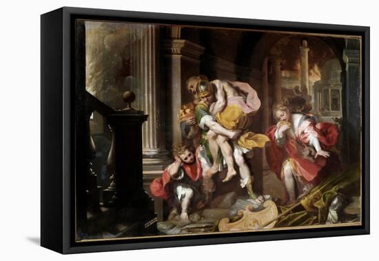 Enee Carrying on His Shoulders His Father Anchise and Fleeing the Fire of Trojan Painting by Federi-Federico Fiori Barocci or Baroccio-Framed Premier Image Canvas