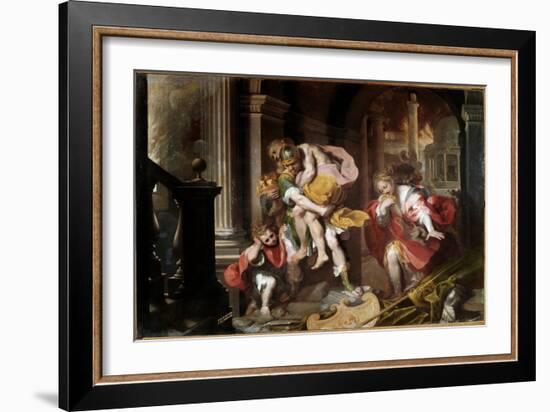Enee Carrying on His Shoulders His Father Anchise and Fleeing the Fire of Trojan Painting by Federi-Federico Fiori Barocci or Baroccio-Framed Giclee Print