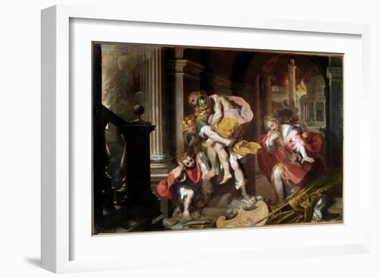 Enee Carrying on His Shoulders His Father Anchise and Fleeing the Fire of Trojan Painting by Federi-Federico Fiori Barocci or Baroccio-Framed Giclee Print