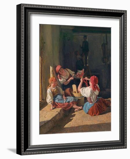 Enfants Decorant Le Chapeau D'un Conscrit (Children Decorating a Conscript's Hat). Peinture De Ferd-Ferdinand Georg Waldmuller-Framed Giclee Print