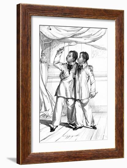 Eng and Chang, Siamese Twins, Playing Shuttlecock-W Day-Framed Art Print