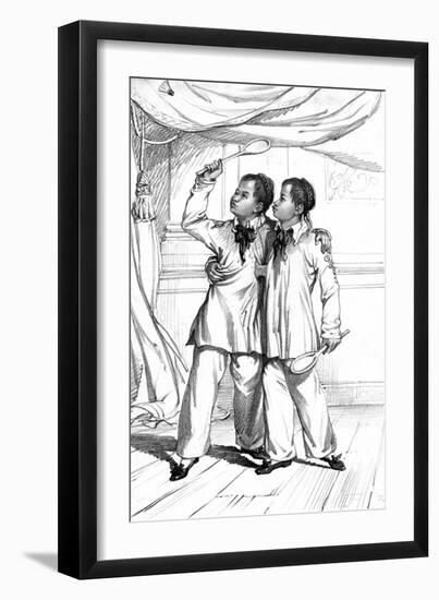 Eng and Chang, Siamese Twins, Playing Shuttlecock-W Day-Framed Art Print