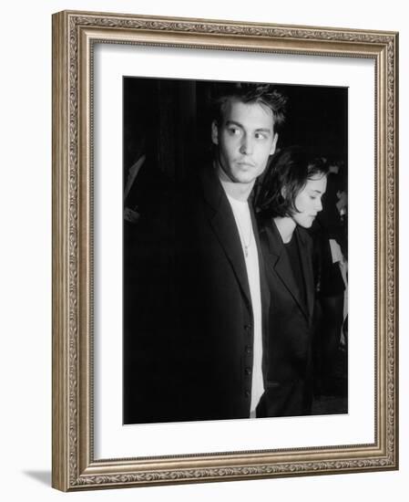 Engaged Actors Johnny Depp and Winona Ryder Attending Premier of the Film "Pacific Heights"-null-Framed Premium Photographic Print