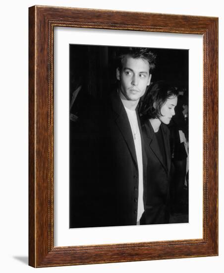 Engaged Actors Johnny Depp and Winona Ryder Attending Premier of the Film "Pacific Heights"-null-Framed Premium Photographic Print