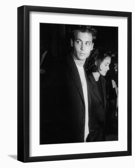 Engaged Actors Johnny Depp and Winona Ryder Attending Premier of the Film "Pacific Heights"-null-Framed Premium Photographic Print