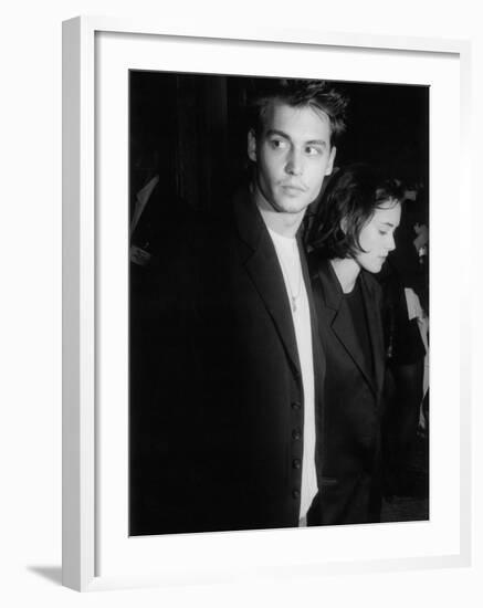 Engaged Actors Johnny Depp and Winona Ryder Attending Premier of the Film "Pacific Heights"-null-Framed Premium Photographic Print