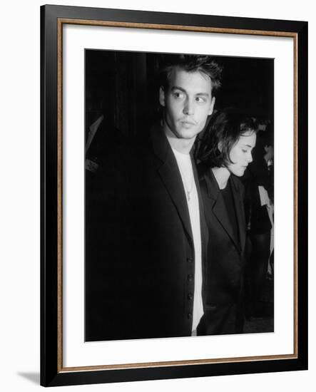 Engaged Actors Johnny Depp and Winona Ryder Attending Premier of the Film "Pacific Heights"-null-Framed Premium Photographic Print