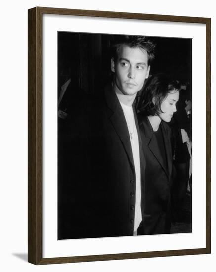 Engaged Actors Johnny Depp and Winona Ryder Attending Premier of the Film "Pacific Heights"-null-Framed Premium Photographic Print