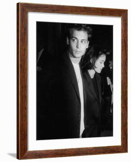 Engaged Actors Johnny Depp and Winona Ryder Attending Premier of the Film "Pacific Heights"-null-Framed Premium Photographic Print