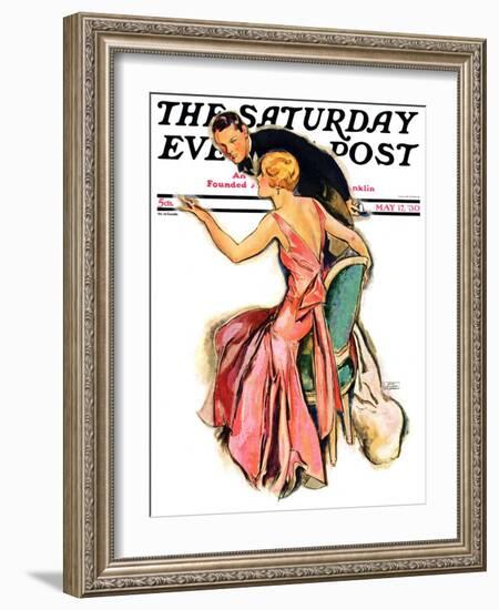 "Engaged Couple," Saturday Evening Post Cover, May 17, 1930-John LaGatta-Framed Giclee Print