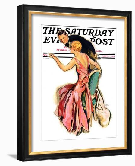 "Engaged Couple," Saturday Evening Post Cover, May 17, 1930-John LaGatta-Framed Giclee Print