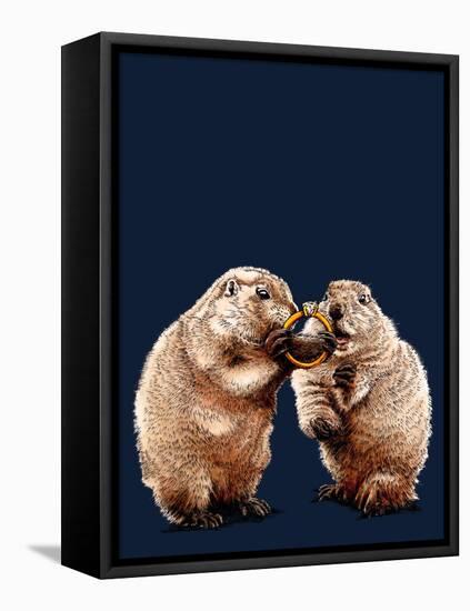 Engaged Prairie Dogs on Midnight Blue, 2020, (Pen and Ink)-Mike Davis-Framed Premier Image Canvas