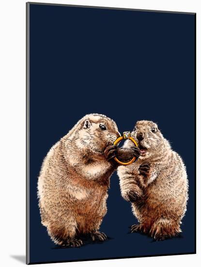 Engaged Prairie Dogs on Midnight Blue, 2020, (Pen and Ink)-Mike Davis-Mounted Giclee Print