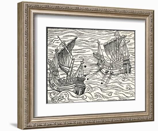 'Engagement Between Two Merchant Ships Off The Coast of Iceland', 1555-Unknown-Framed Giclee Print