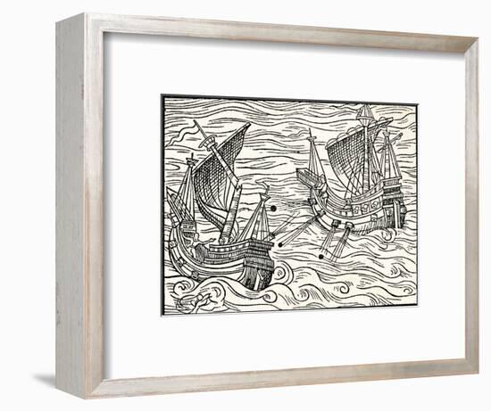 'Engagement Between Two Merchant Ships Off The Coast of Iceland', 1555-Unknown-Framed Giclee Print