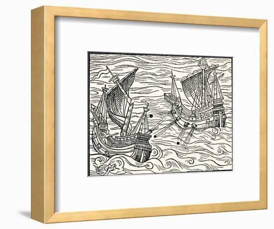 'Engagement Between Two Merchant Ships Off The Coast of Iceland', 1555-Unknown-Framed Giclee Print