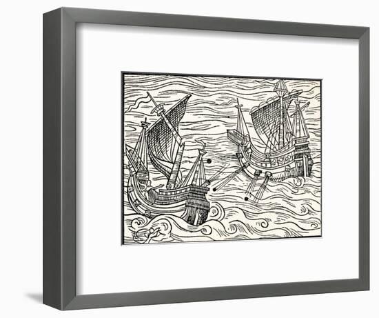 'Engagement Between Two Merchant Ships Off The Coast of Iceland', 1555-Unknown-Framed Giclee Print