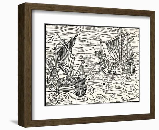 'Engagement Between Two Merchant Ships Off The Coast of Iceland', 1555-Unknown-Framed Giclee Print