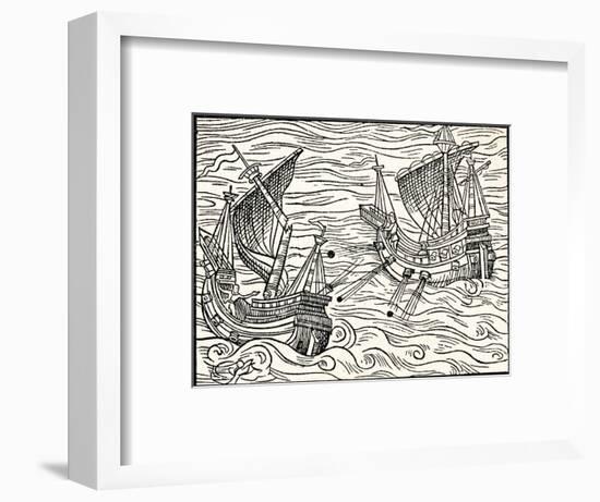 'Engagement Between Two Merchant Ships Off The Coast of Iceland', 1555-Unknown-Framed Giclee Print