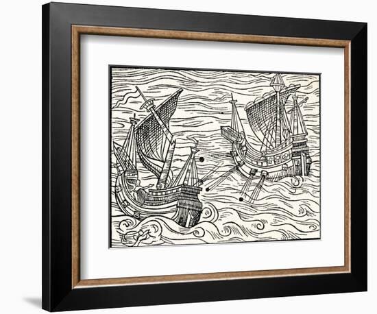 'Engagement Between Two Merchant Ships Off The Coast of Iceland', 1555-Unknown-Framed Giclee Print