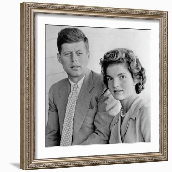 Engagement Portrait of John Kennedy and Jacqueline Bouvier-null-Framed Photo