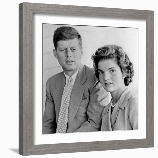 Engagement Portrait of John Kennedy and Jacqueline Bouvier-null-Framed Photo