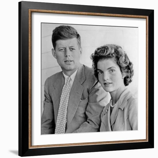 Engagement Portrait of John Kennedy and Jacqueline Bouvier-null-Framed Photo