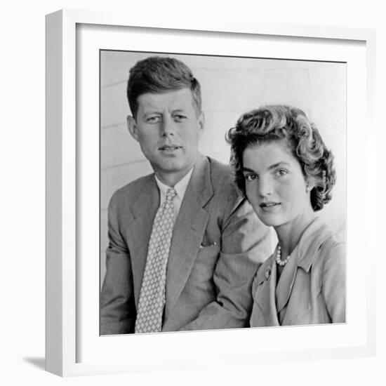 Engagement Portrait of John Kennedy and Jacqueline Bouvier-null-Framed Photo