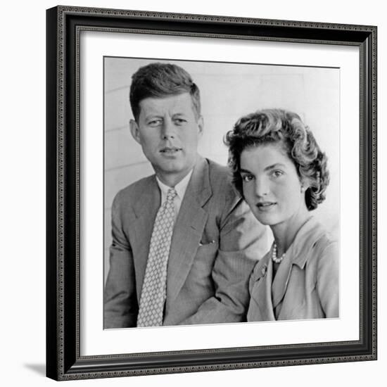 Engagement Portrait of John Kennedy and Jacqueline Bouvier-null-Framed Photo