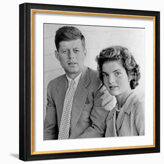 Engagement Portrait of John Kennedy and Jacqueline Bouvier-null-Framed Photo