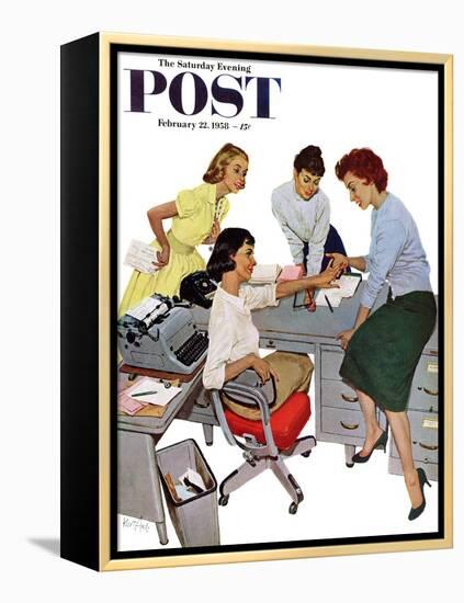 "Engagement Ring" Saturday Evening Post Cover, February 22, 1958-Kurt Ard-Framed Premier Image Canvas