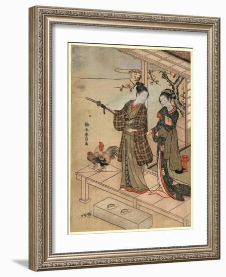 Engawa No Wakashu to Onna-Suzuki Harunobu-Framed Giclee Print