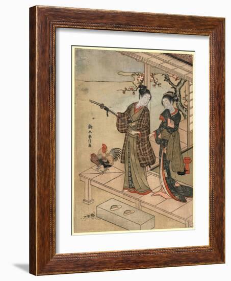 Engawa No Wakashu to Onna-Suzuki Harunobu-Framed Giclee Print