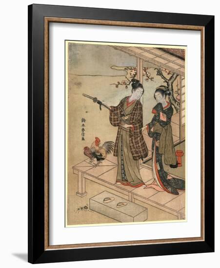 Engawa No Wakashu to Onna-Suzuki Harunobu-Framed Giclee Print