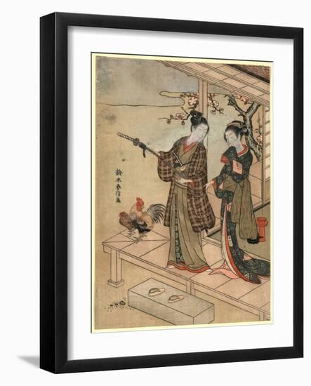 Engawa No Wakashu to Onna-Suzuki Harunobu-Framed Giclee Print