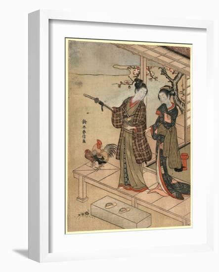 Engawa No Wakashu to Onna-Suzuki Harunobu-Framed Giclee Print