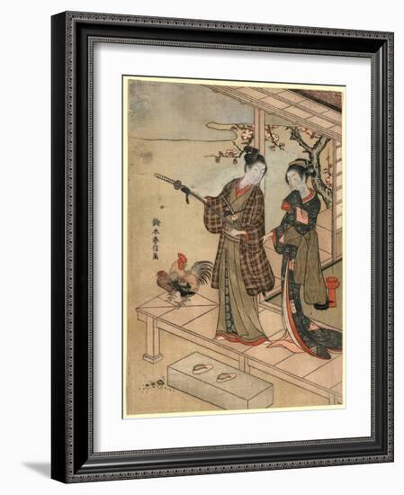 Engawa No Wakashu to Onna-Suzuki Harunobu-Framed Giclee Print