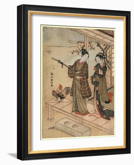 Engawa No Wakashu to Onna-Suzuki Harunobu-Framed Giclee Print