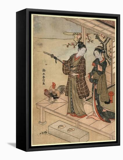 Engawa No Wakashu to Onna-Suzuki Harunobu-Framed Premier Image Canvas