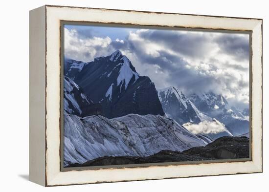 Engilchek Glacier and Khan Tengri Mountain, Central Tian Shan Mountain range, Border of Kyrgyzstan-G&M Therin-Weise-Framed Premier Image Canvas