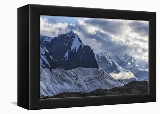 Engilchek Glacier and Khan Tengri Mountain, Central Tian Shan Mountain range, Border of Kyrgyzstan-G&M Therin-Weise-Framed Premier Image Canvas