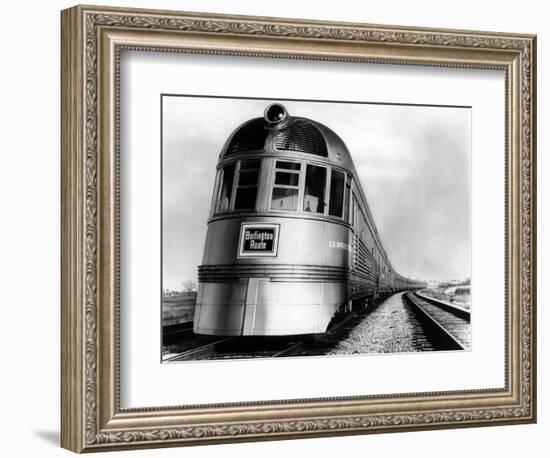 Engine Head on of Burlington Route Railroad Streamliner Denver Zephyr Chicago to Denver-null-Framed Photographic Print