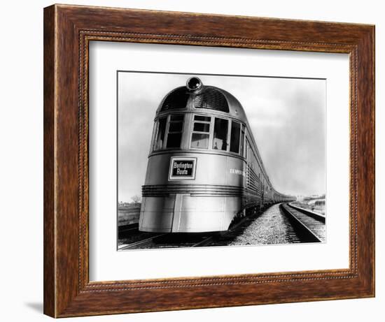 Engine Head on of Burlington Route Railroad Streamliner Denver Zephyr Chicago to Denver-null-Framed Photographic Print