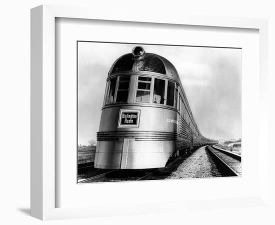 Engine Head on of Burlington Route Railroad Streamliner Denver Zephyr Chicago to Denver-null-Framed Photographic Print