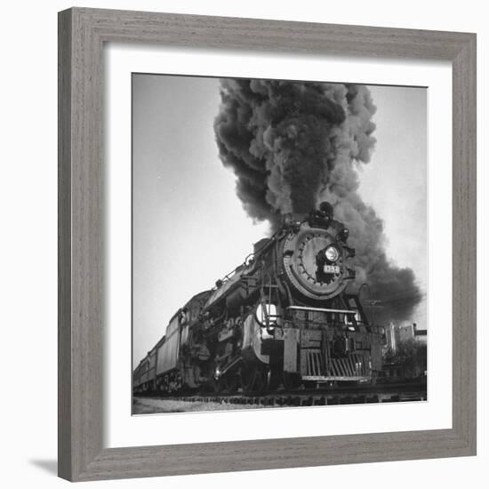 Engine Spewing Smoke as Train Proceeds En Route-John Phillips-Framed Photographic Print