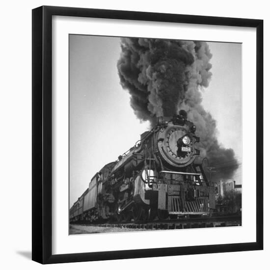 Engine Spewing Smoke as Train Proceeds En Route-John Phillips-Framed Photographic Print