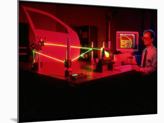 Engineer Using Laser Technology to Analyze Vehicle Vibrations at Ford Advanced Engineering Center-Ted Thai-Mounted Premium Photographic Print