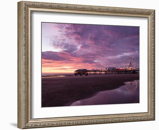 England, Lancashire, Blackpool, Central Pier Sunset-Mark Sykes-Framed Photographic Print