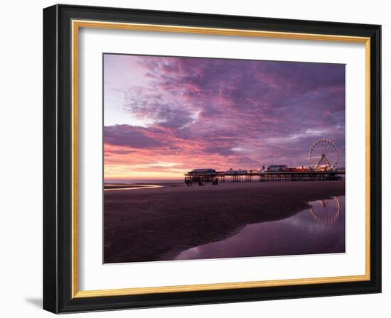 England, Lancashire, Blackpool, Central Pier Sunset-Mark Sykes-Framed Photographic Print